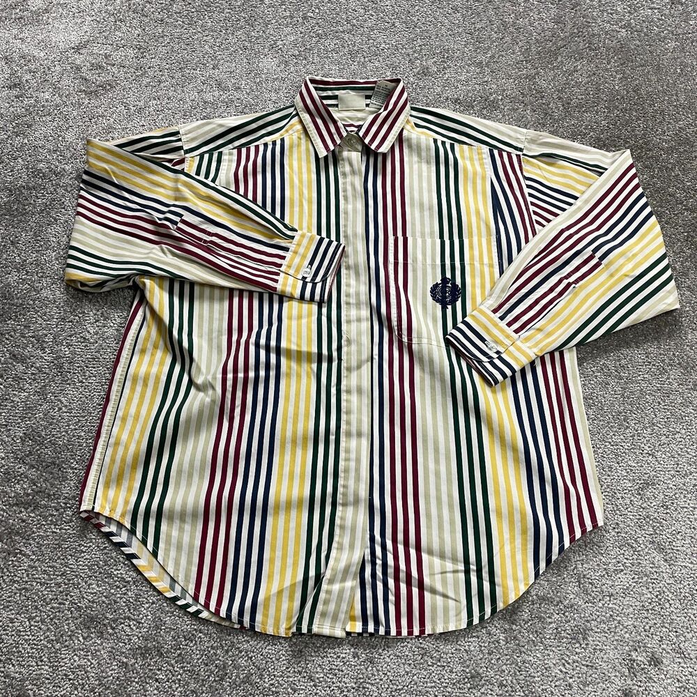 Huntington Ridge Button Up Shirt Womens Medium Colorful Striped Long Sleeve Top